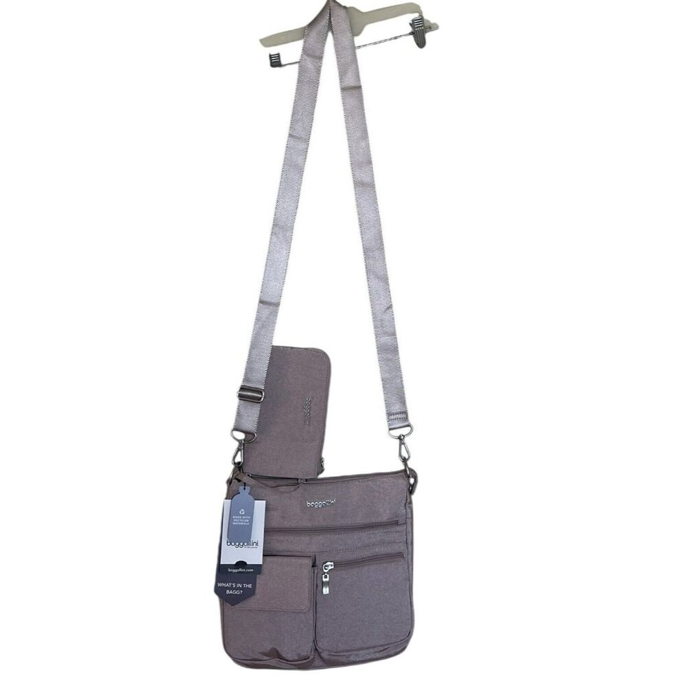 Baggallini Modern Everywhere‎ Slim Crossbody & RFID Wristlet Sterling Shimmering